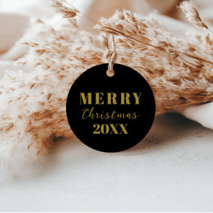 Modern Minimalist Merry Christmas Black Gold Gift  Favor Tags