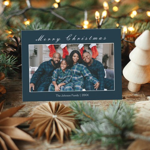 Modern Minimalist Merry Christmas Family Photo  Holiday Card