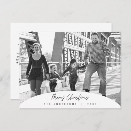 Modern Minimalist Merry Christmas Family Photo Po Postcard