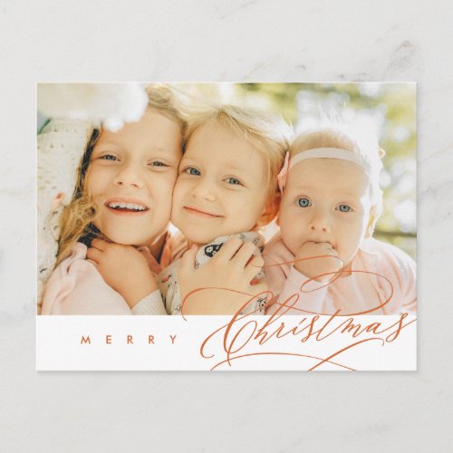 Modern Minimalist Merry Christmas Family Photo Po Postcard