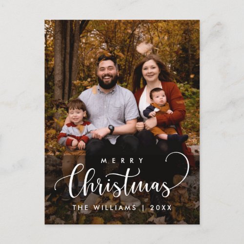 Modern Minimalist Merry Christmas Family Photo Postcard