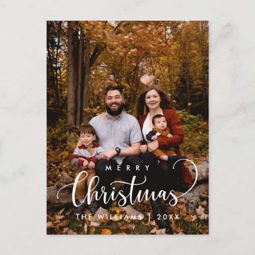 Modern Minimalist Merry Christmas Family Photo Postcard