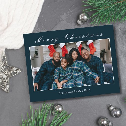 Modern Minimalist Merry Christmas Family Photo  Postcard