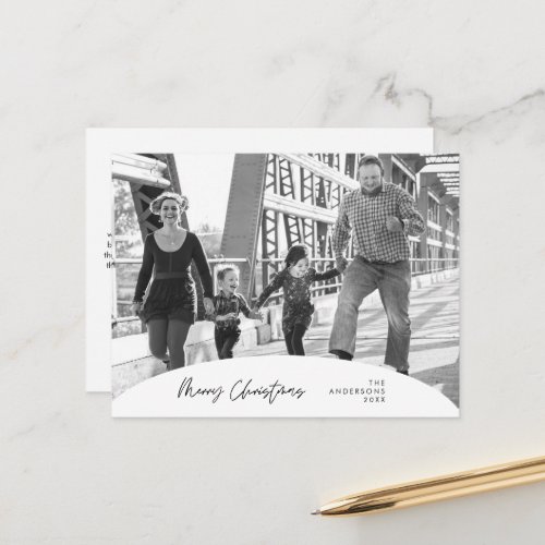 Modern Minimalist Merry Christmas Family Photo Postcard