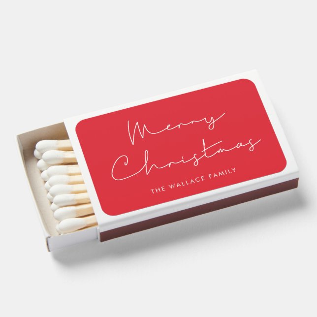 Modern minimalist Merry Christmas favor Matchboxes (Front Open)