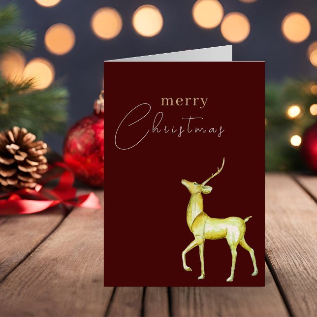 Modern Minimalist Merry Christmas Gold Reindeer  Card (Creator Uploaded)