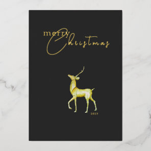 Modern Minimalist Merry Christmas Gold Reindeer  Foil Holiday Card