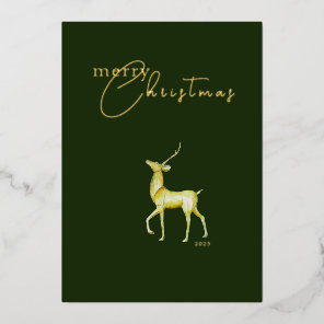 Modern Minimalist Merry Christmas Gold Reindeer  Foil Holiday Card