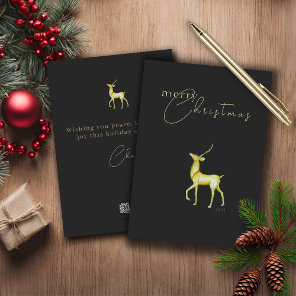 Modern Minimalist Merry Christmas Gold Reindeer  Foil Holiday Card