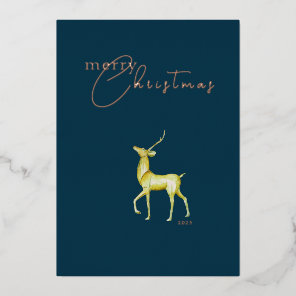Modern Minimalist Merry Christmas Gold Reindeer  Foil Holiday Card