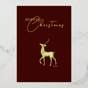 Modern Minimalist Merry Christmas Gold Reindeer  Foil Holiday Card
