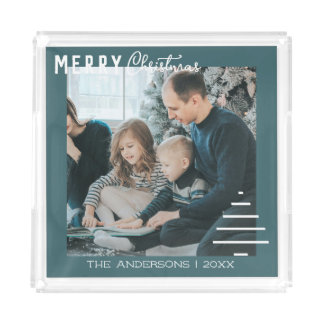 Modern Minimalist Merry Christmas Green Pine Tree Acrylic Tray
