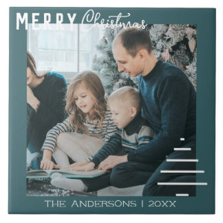 Modern Minimalist Merry Christmas Green Pine Tree  Ceramic Tile