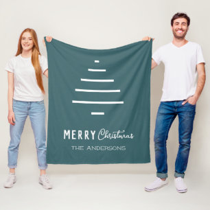 Modern Minimalist Merry Christmas Green Pine Tree Fleece Blanket