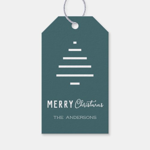 Modern Minimalist Merry Christmas Green Pine Tree Gift Tags