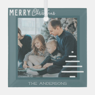 Modern Minimalist Merry Christmas Green Pine Tree  Glass Ornament