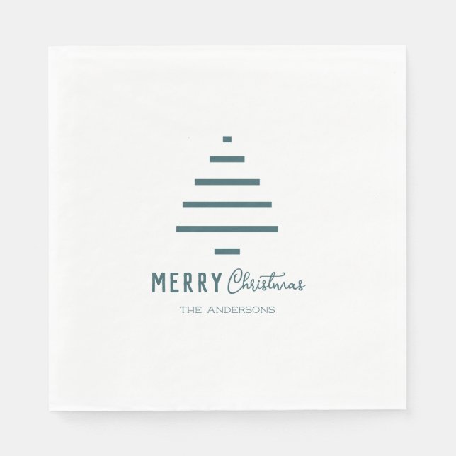 Modern Minimalist Merry Christmas Green Pine Tree  Napkins (Front)
