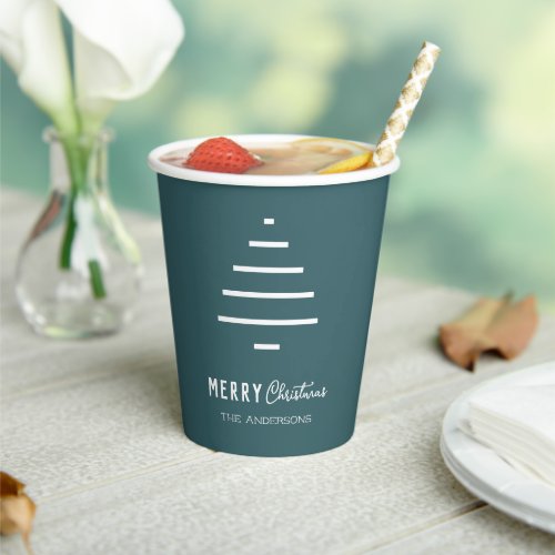 Modern Minimalist Merry Christmas Green Pine Tree  Paper Cups