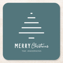 Modern Minimalist Merry Christmas Green Pine Tree