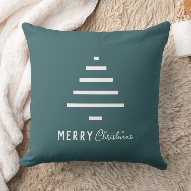 Modern Minimalist Merry Christmas Green Pine Tree Throw Pillow (Blanket)