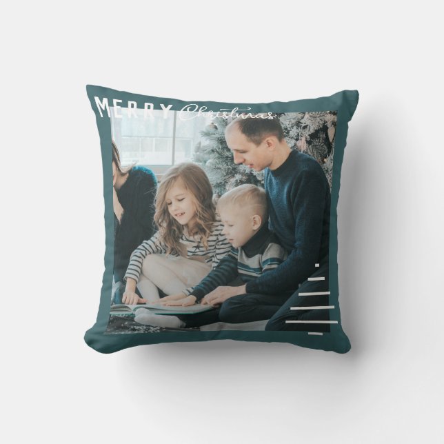 Modern Minimalist Merry Christmas Green Pine Tree  Throw Pillow (Front)