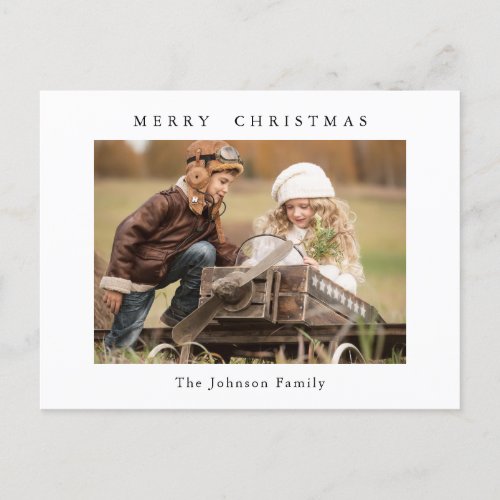 Modern Minimalist Merry Christmas Holiday PHOTO Postcard