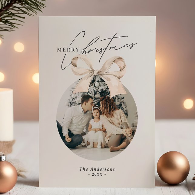 Modern Minimalist Merry Christmas Ornament Photo Holiday Card (Creator Uploaded)