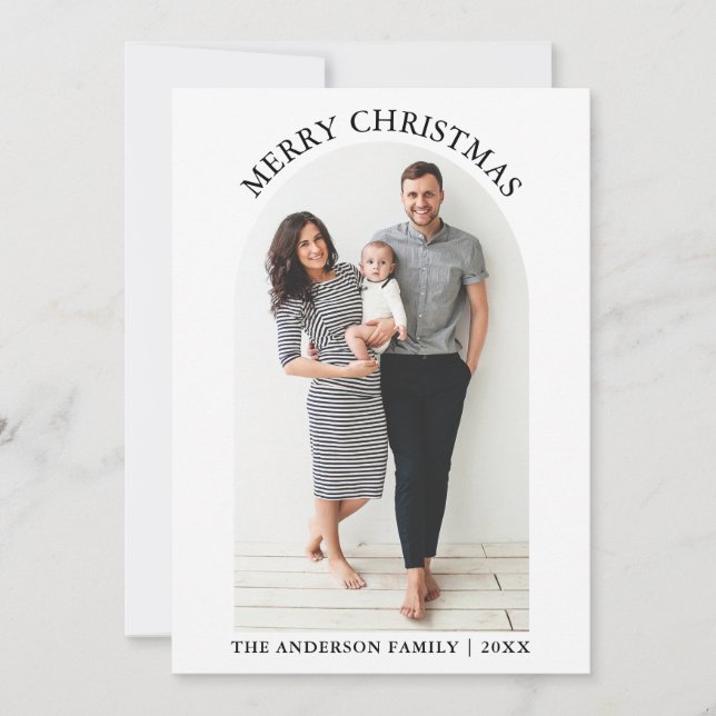 Modern Minimalist Merry Christmas Photo Arch Holiday Card (Front)