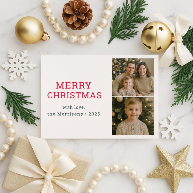 Modern Minimalist Merry Christmas Photo Letterpress Photo Cards (Creator Uploaded)