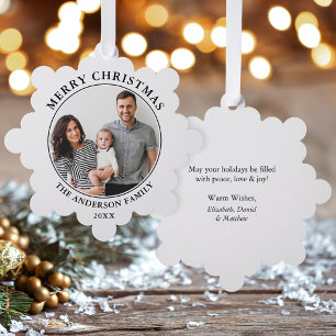 Modern Minimalist Merry Christmas Photo Ornament Card