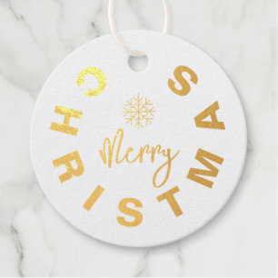 Modern minimalist Merry Christmas real gold Foil Favor Tags