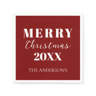 Modern Minimalist Merry Christmas Red Holiday  Napkins