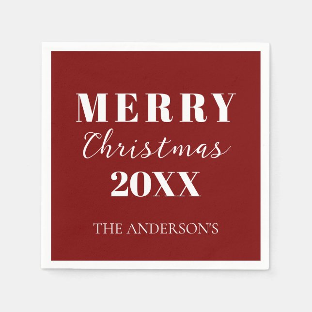Modern Minimalist Merry Christmas Red Holiday  Napkins (Front)