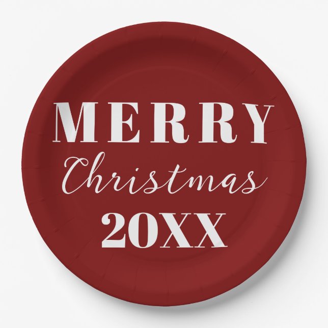 Modern Minimalist Merry Christmas Red Holiday  Paper Plates (Front)