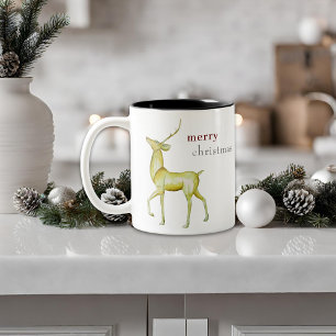 Modern Minimalist Merry Christmas Reindeer Two-Tone Coffee Mug