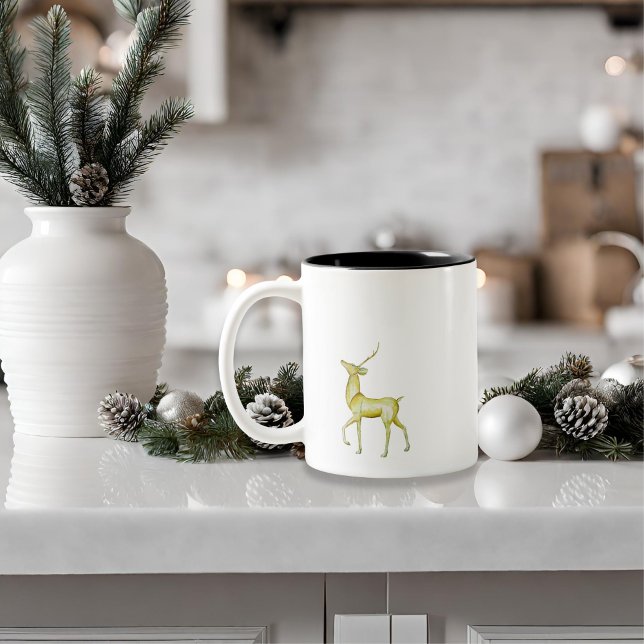 Modern Minimalist Merry Christmas Reindeer  Two-Tone Coffee Mug (Creator Uploaded)