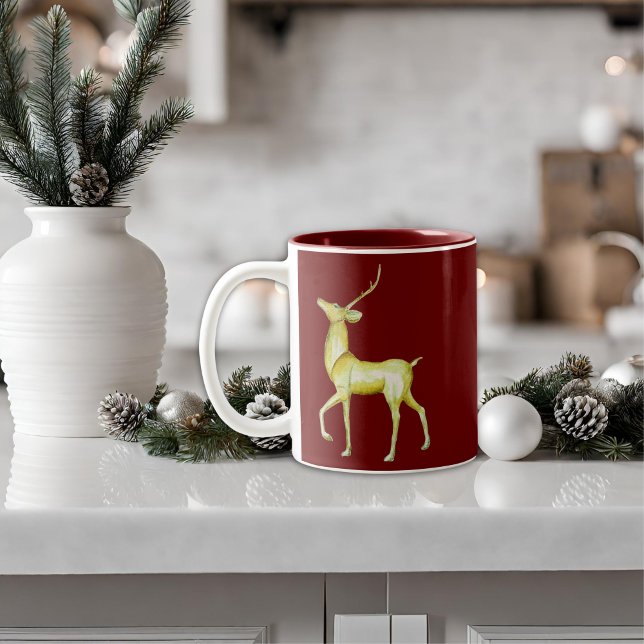 Modern Minimalist Merry Christmas Reindeer  Two-Tone Coffee Mug (Creator Uploaded)