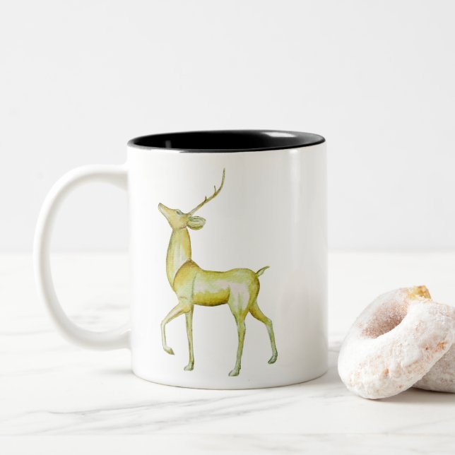 Modern Minimalist Merry Christmas Reindeer  Two-Tone Coffee Mug (With Donut)