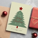 Modern minimalist Merry Christmas script simple Holiday Card<br><div class="desc">Retro style red dark burgundy and hunter green tree and star shapes and handwritten "a Very Merry Christmas to you" script non-photo simple minimal design trendy holiday card. Easy to personalize with your family name and year.</div>