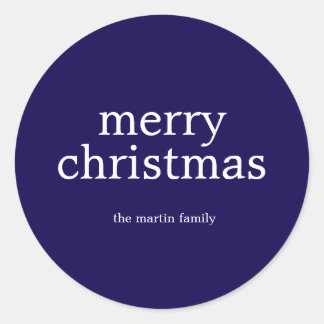 Modern Minimalist Merry Christmas Simple Blue Classic Round Sticker