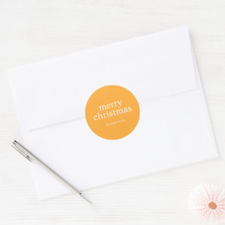 Modern Minimalist Merry Christmas Simple Orange Classic Round Sticker
