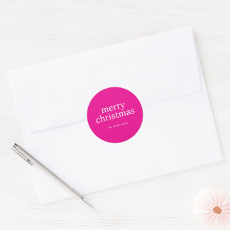 Modern Minimalist Merry Christmas Simple Pink Classic Round Sticker