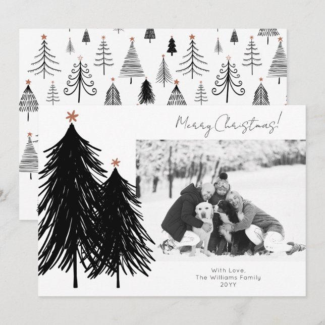 Modern Minimalist Merry Christmas Tree Photo Holid Holiday Card (Front/Back)