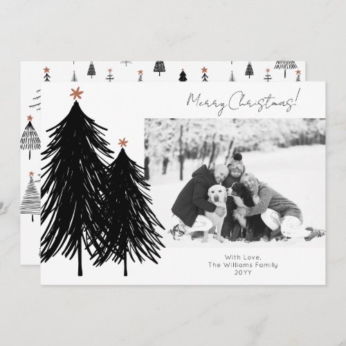 Modern Minimalist Merry Christmas Tree Photo Holid Holiday Card