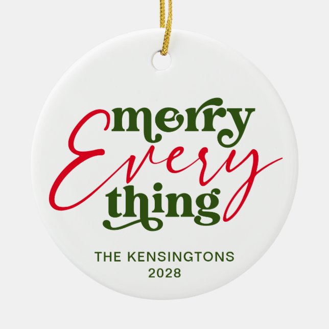 Modern Minimalist Merry Everything Holiday Photo Ceramic Ornament (Front)