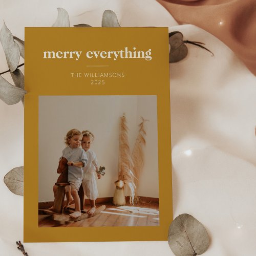 Modern Minimalist Merry Everything Photo Yellow Holiday Card