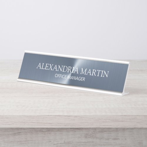 Modern Minimalist Metallic Blue Job Title Name Desk Name Plate