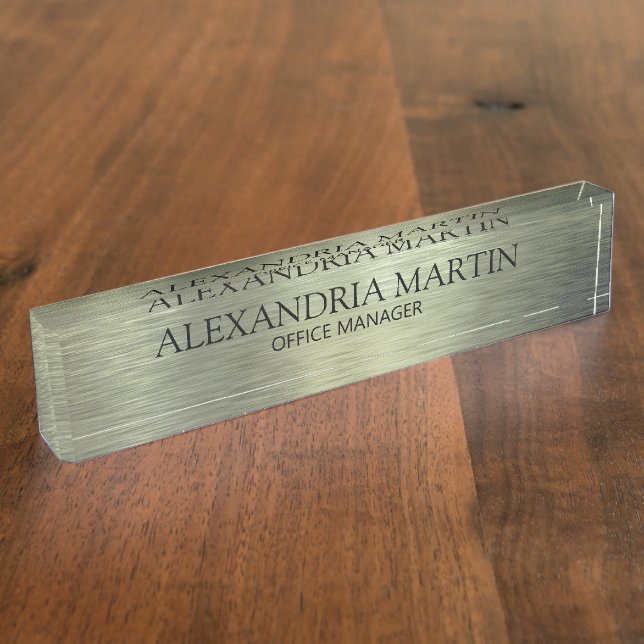 Modern Minimalist Metallic Green Job Title Desk Name Plate (Side)