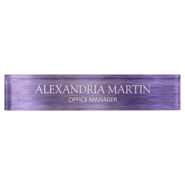 Modern Minimalist Metallic Purple Job Title Name D Desk Name Plate (Front)