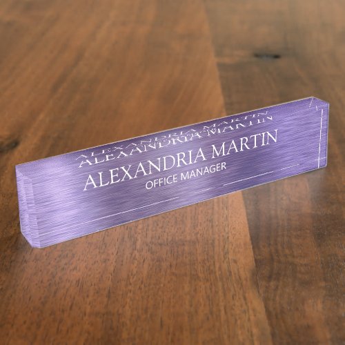 Modern Minimalist Metallic Purple Job Title Name  Desk Name Plate